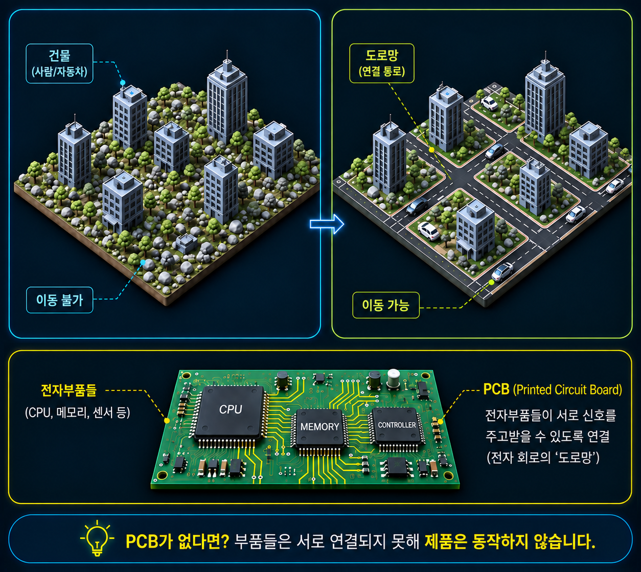 PCB의 역할을 설명하는 이미지