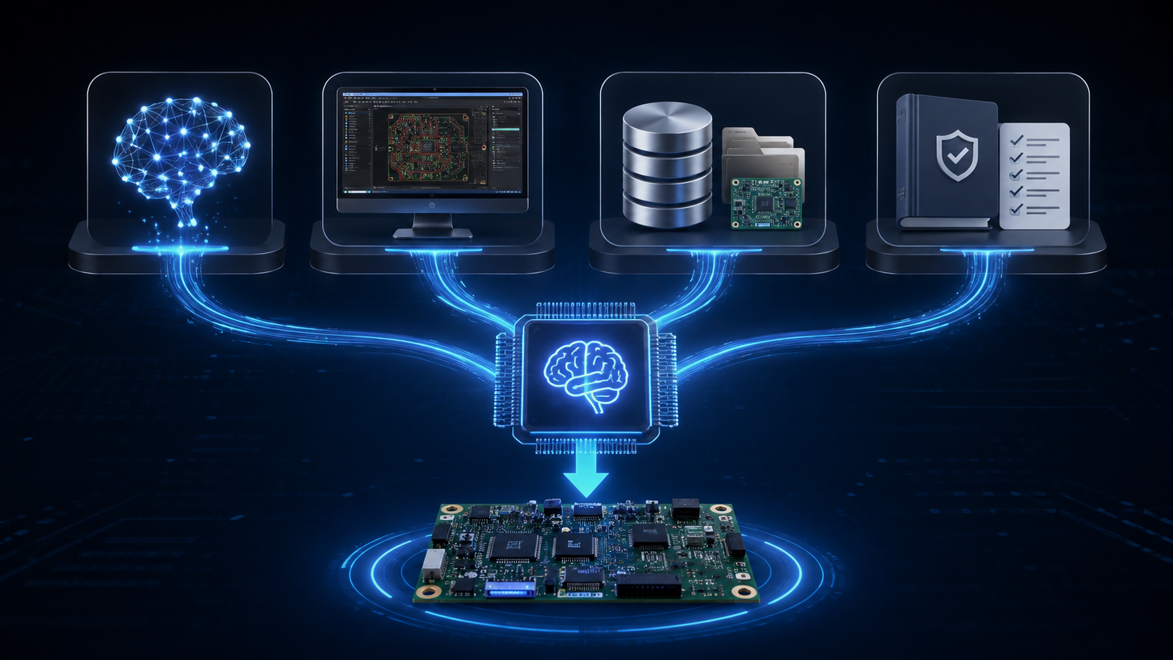 Cadence AuraStack AI Super Agent와 PCB 설계자의 미래를 상징하는 이미지